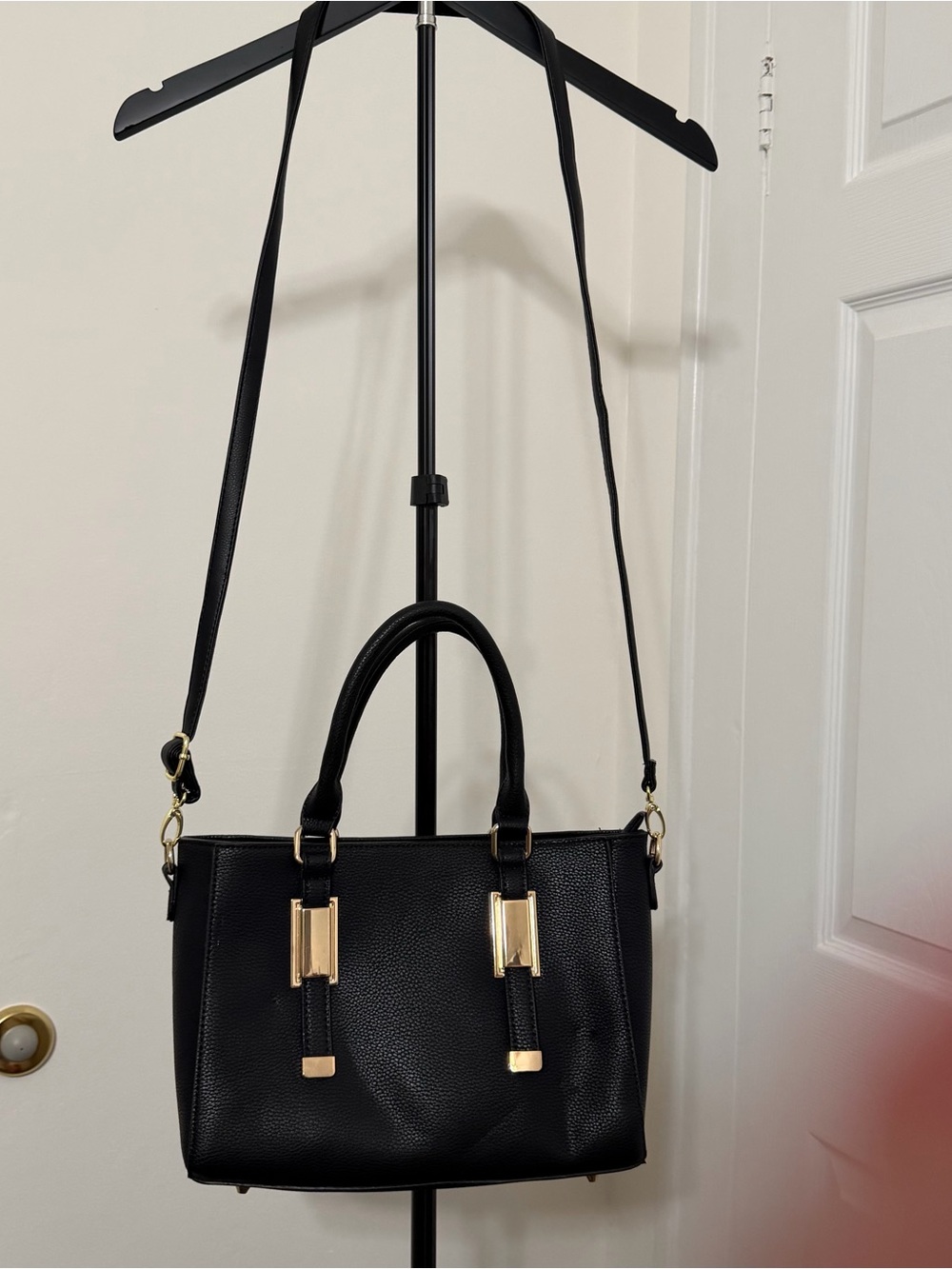 Classic Black Top-Handle Tote with Gold Accents